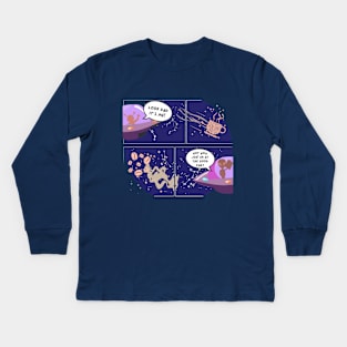 Coffee and reading - comic of an alien father reading a book as his son sees a coffee constellation Kids Long Sleeve T-Shirt